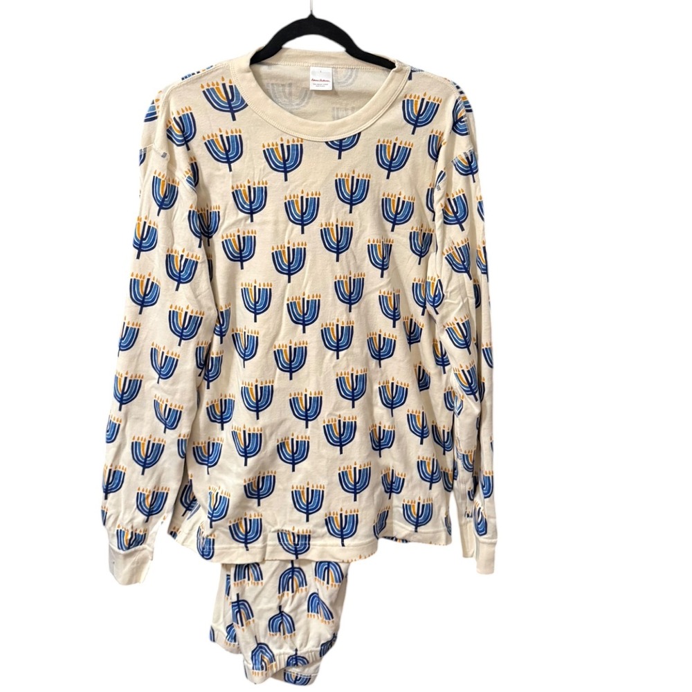Hanna Andersson Womens Hanukkah Menorah Pajama Set Organic Cotton Cream L